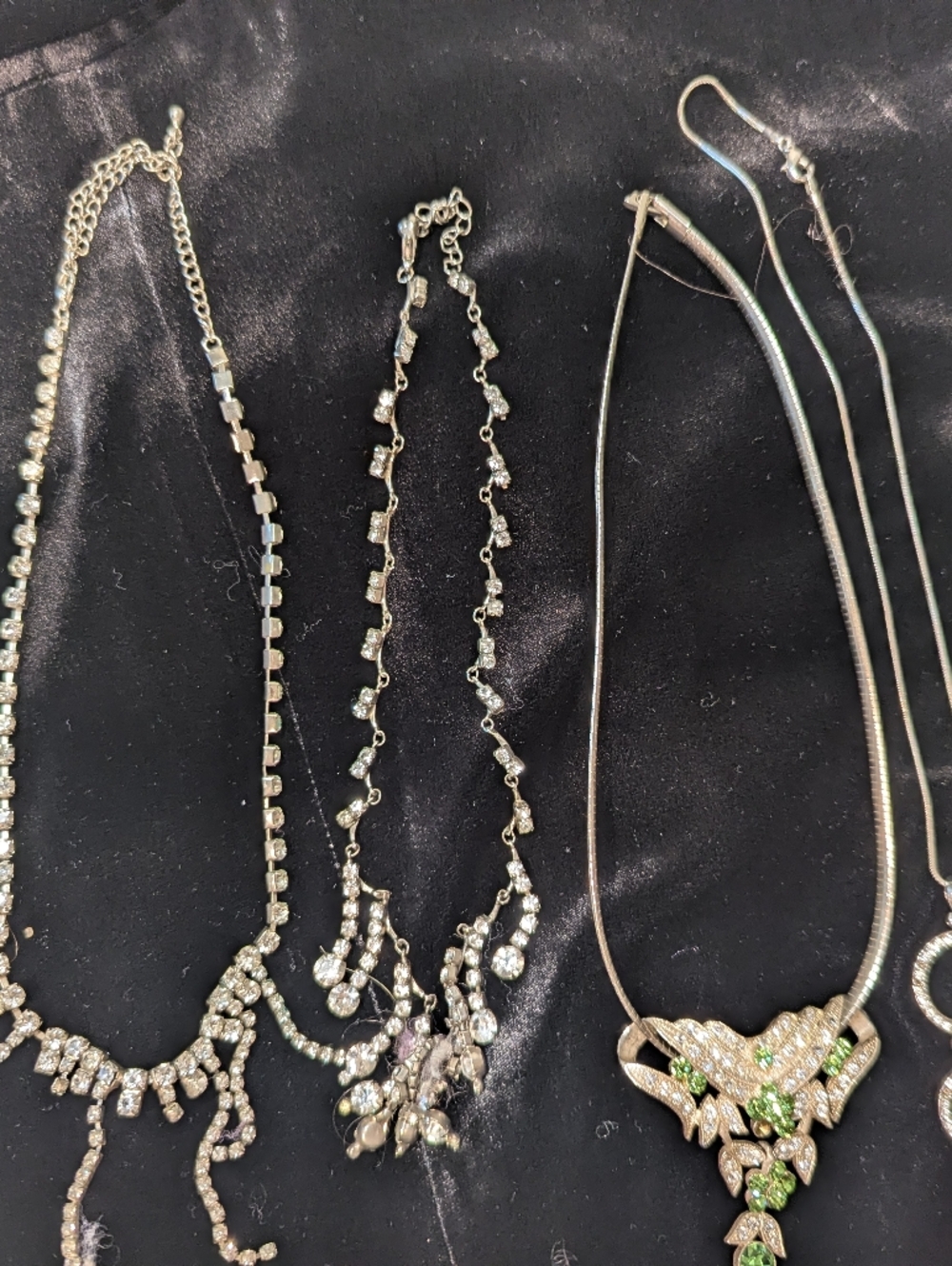 Silver and Green Crystal Pendant Necklace Lot